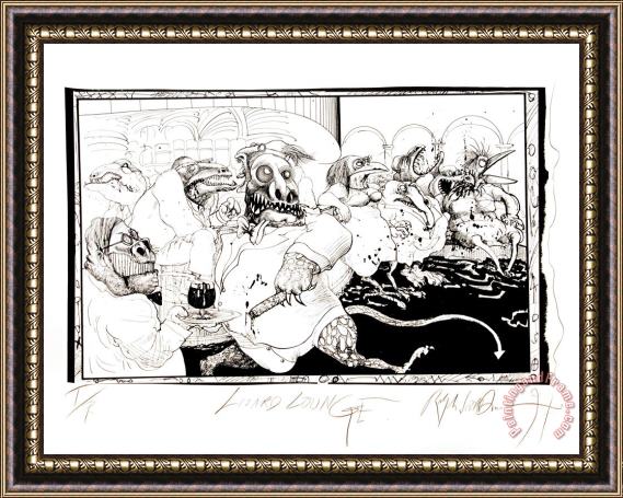 Ralph Steadman Large Lizard Lounge (black)., 1997 Framed Print