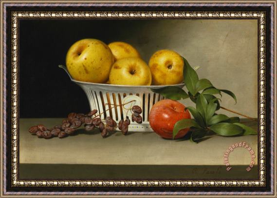 Raphaelle Peale Still Life with Raisins, Yellow And Red Apples in Porcelain Basket Framed Painting