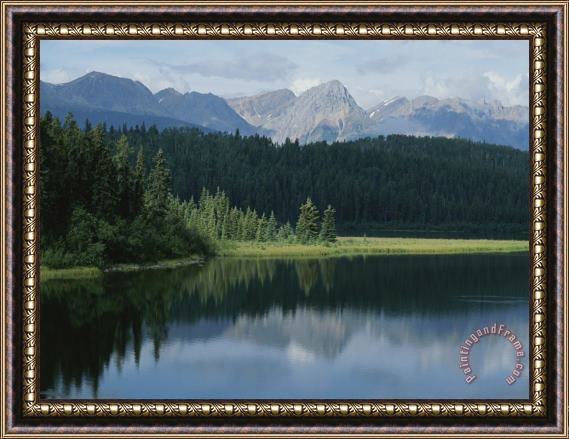 Raymond Gehman A Beautiful Mountain Scene Reflected in a Peaceful Mountain Lake Framed Painting