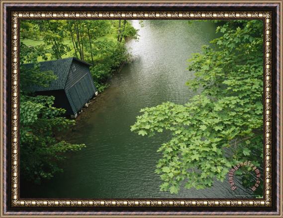 Raymond Gehman A Boathouse on The Headwaters of The Susquehanna River at Otsego Lake Framed Print