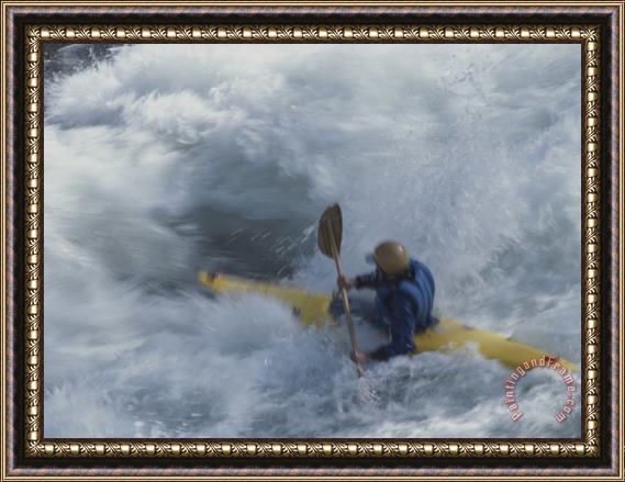 Raymond Gehman A Kayaker Paddles Through White Water Rapids on The Snake River Framed Painting