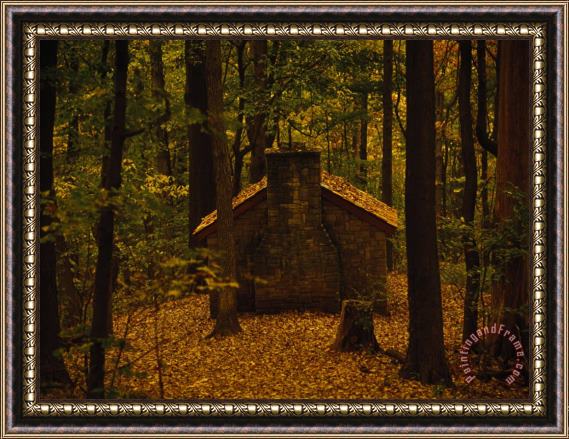 Raymond Gehman A Little Stone Shelter in a Woodland Setting Framed Painting