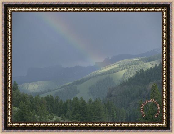 Raymond Gehman A Rainbow Bridges Lamar Valley Near Specimen Ridge After a Rain Storm Framed Print