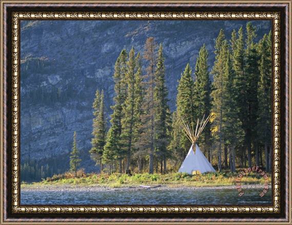 Raymond Gehman A Tepee Is Built on The Edge of Cli Lake Framed Painting