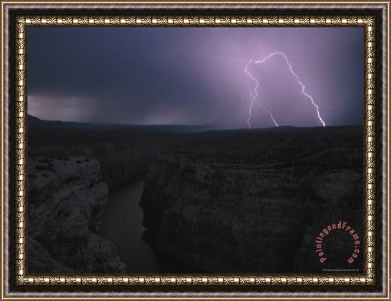 Raymond Gehman A View of a Lightning Strike From Devils Canyon Overlook Framed Painting