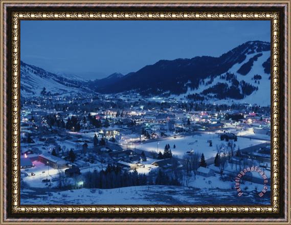 Raymond Gehman A View of Jackson Wyoming at Dusk Framed Painting