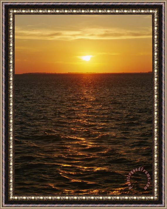 Raymond Gehman A View of Tampa Bay Taken at Sunset From The Sunshine Skyway Bridge Framed Painting