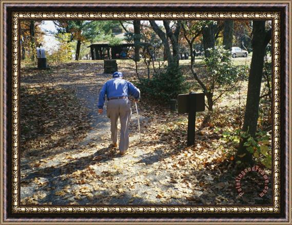 Raymond Gehman An Old Man Walking a Path at The Pinnacles Picnic Area Framed Painting