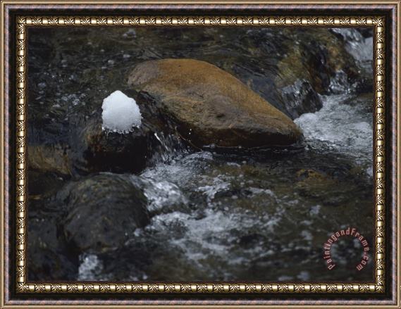 Raymond Gehman Ball of Snow Atop a Stone in Antietam Creek Framed Painting