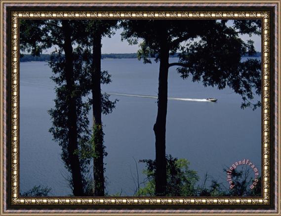 Raymond Gehman Boat Zipping Through The Calm Waters of Kentucky Lake Framed Painting