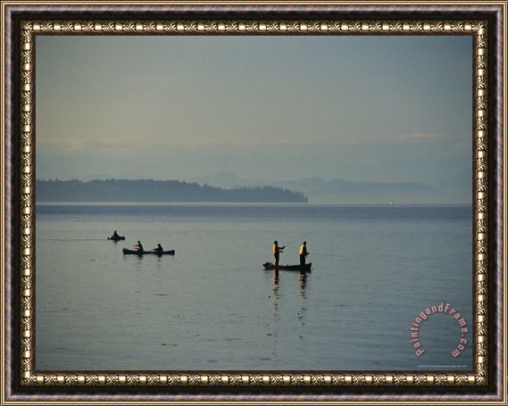 Raymond Gehman Canoeist And Fishermen Enjoy a Hazy Morning Framed Painting