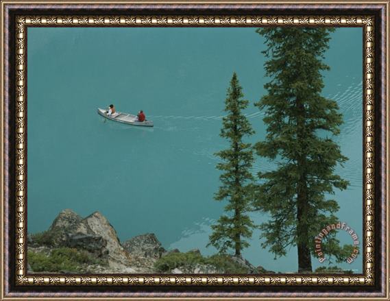 Raymond Gehman Canoeists on Moraine Lake Framed Painting