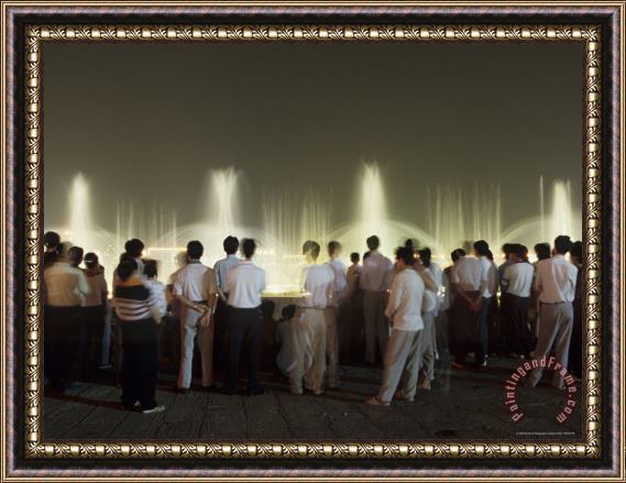 Raymond Gehman Chinese People Watching a Lighted Musical Water Fountain at Night Framed Print