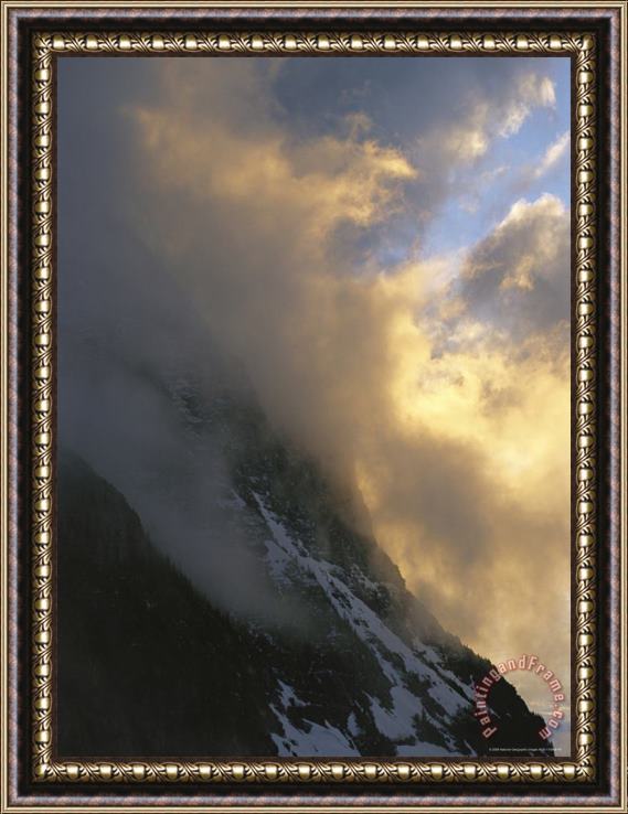 Raymond Gehman Clouds Obscure Mount Oberlin Along The Logan Pass Framed Painting