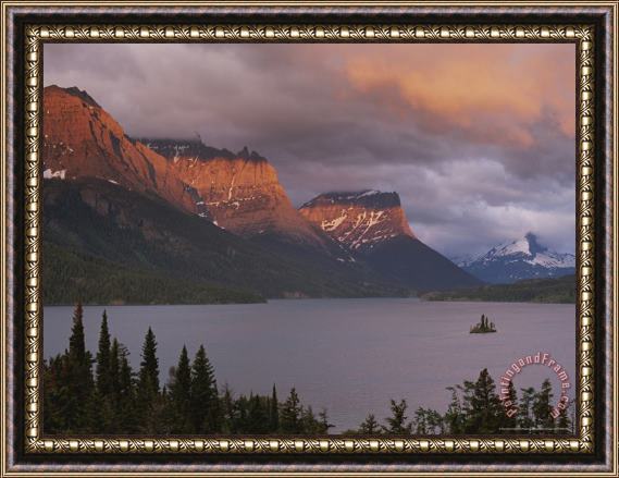 Raymond Gehman Dawn Strikes The Mountains Rising Above St Mary Lake Framed Painting