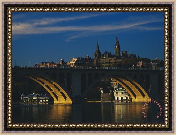 Raymond Gehman Dusk View of Georgetown University Above Key Bridge Over The Potomac River Framed Print
