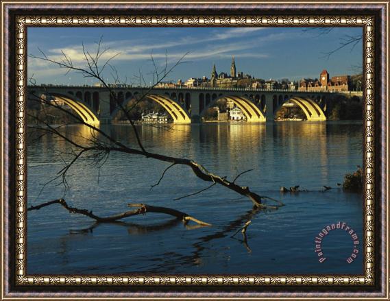 Raymond Gehman Dusk View of Georgetown University Beyond Key Bridge Over The Potomac River Framed Painting