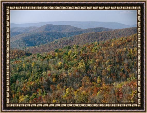 Raymond Gehman Fall Colors in Forests Along Tanners Ridge with View of Massanutten Mountain Framed Print