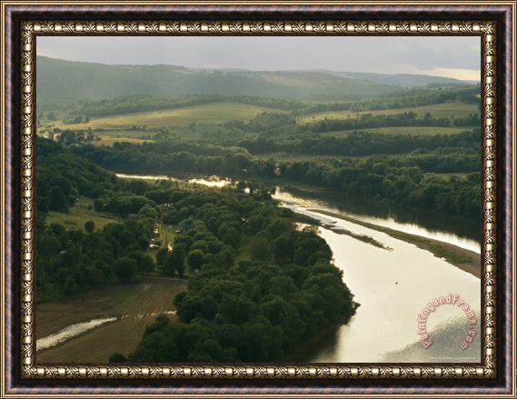 Raymond Gehman Farms Along The Susquehanna River Near The Endless Mountains Framed Painting