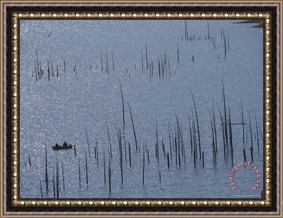 Raymond Gehman Fishermen on a Lake in Grand Teton National Park Framed Print
