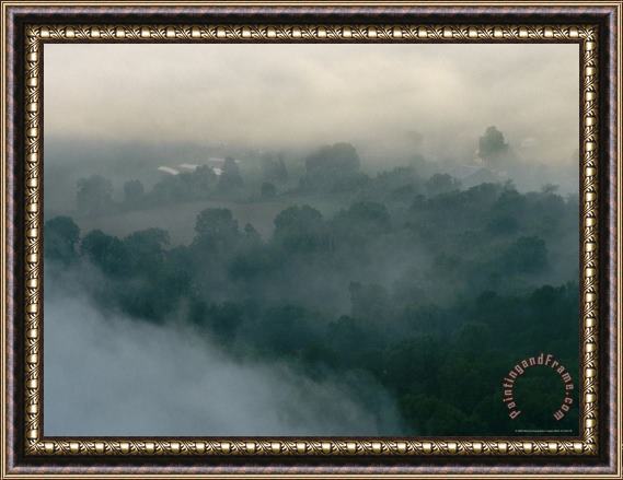 Raymond Gehman Fog Lifts Above The Susquehanna River Near The Endless Mountains Framed Painting