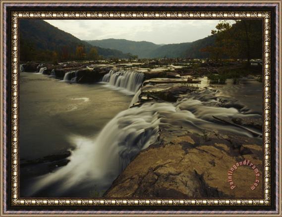 Raymond Gehman Gentle Small Waterfalls Cascading Over a Rocky Ledge Framed Painting