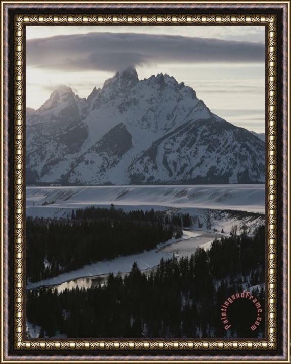 Raymond Gehman Grand Teton Mountain And The Snake River in Winter Framed Painting