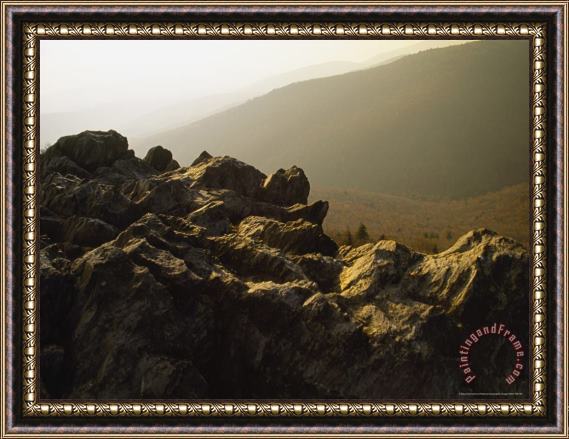 Raymond Gehman Granite Outcrop of Big Pinnacle with Whitetop Mountain Beyond Framed Print