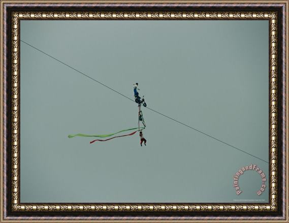Raymond Gehman High Wire Acrobats Performing Feats of Daring Using a Small Bicycle Framed Painting