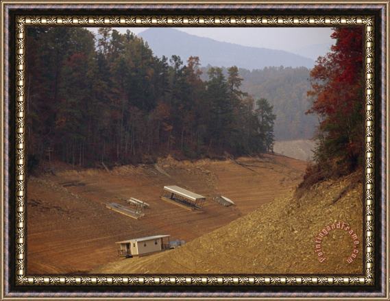 Raymond Gehman Houseboats Resting on The Bed of Fontana Lake Resevoir at Low Level Framed Painting