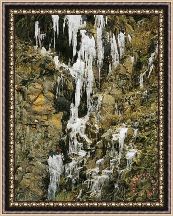 Raymond Gehman Ice Formations Seeping From Crescent Rock Framed Painting