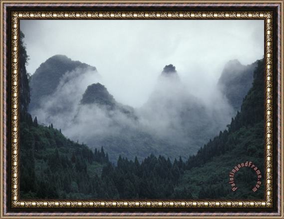 Raymond Gehman Karst Limestone Mountains Above The Li River Guilin Guangxi China Framed Print