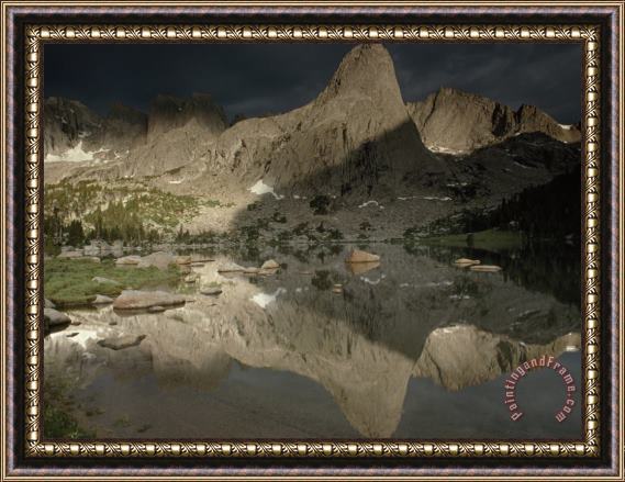 Raymond Gehman Lonesome Lake Mirrors The Play of Light And Shadow on Pingora Peak in The Cirque of The Towers Framed Print
