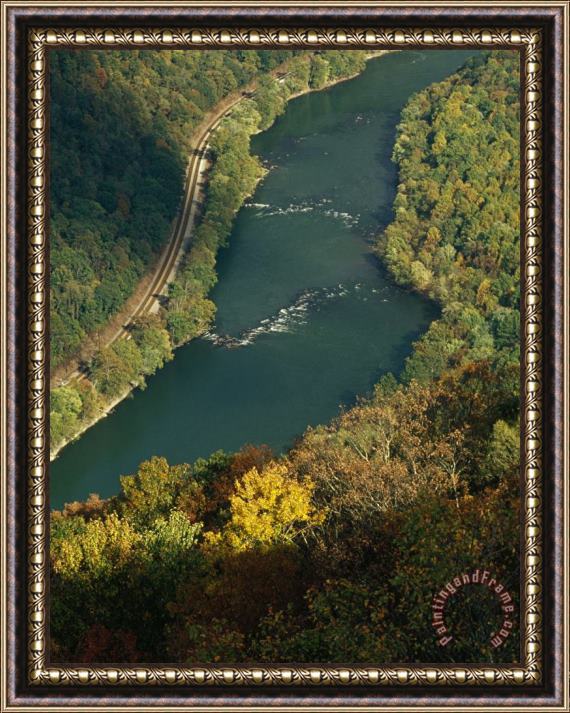 Raymond Gehman Looking Down at The New River Running Between Mountains Framed Print