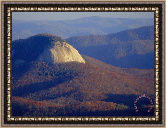 Raymond Gehman Looking Glass Rock Surrounded by Forested Hills in Autumn Hues Framed Painting