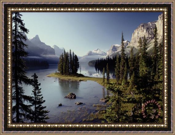Raymond Gehman Maligne Lake Which Is The Largest And Deepest Lake in Jasper National Park Framed Painting