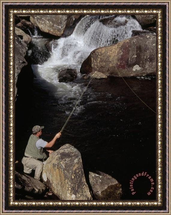 Raymond Gehman Man Fishing in The Whitewater River Framed Painting