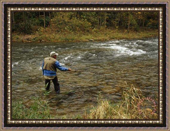 Raymond Gehman Man Fly Fishing in a Swift Moving River Framed Painting