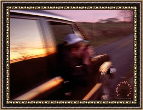 Raymond Gehman Man Leaning Out Truck Window Taking a Snapshot Framed Painting