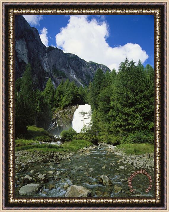 Raymond Gehman Mountain Waterfall Cascades Down Into a Babbling Brook Framed Painting