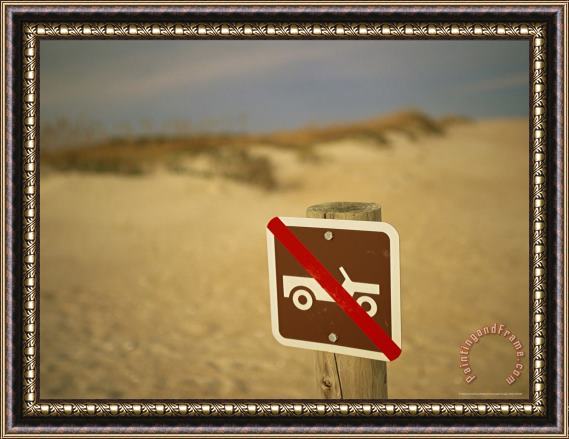 Raymond Gehman No Vehicles Allowed Sign on a Sand Dune at Cape Lookout Framed Print