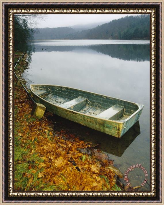 Raymond Gehman Old Rowboat on The Shore of Douthat Lake in Rain Framed Print