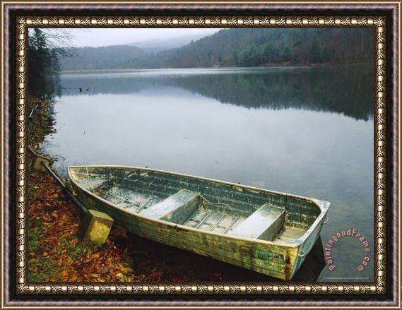 Raymond Gehman Old Rowboat on The Shore of Douthat Lake in Rain Framed Painting