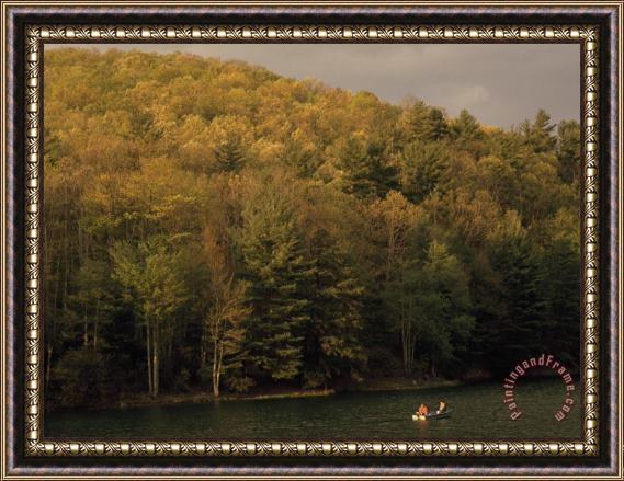 Raymond Gehman Outdoorsmen Enjoying a Day in a Small Boat on Watoga Lake Framed Print