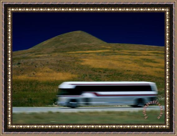 Raymond Gehman Panned View of a Bus on Interstate 15 Framed Print