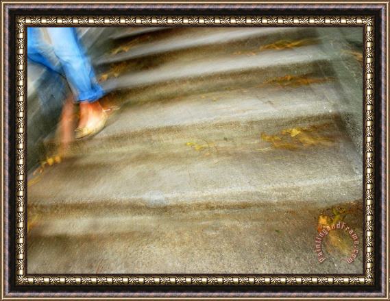 Raymond Gehman Person Walking Down Staircase in San Francisco Framed Painting