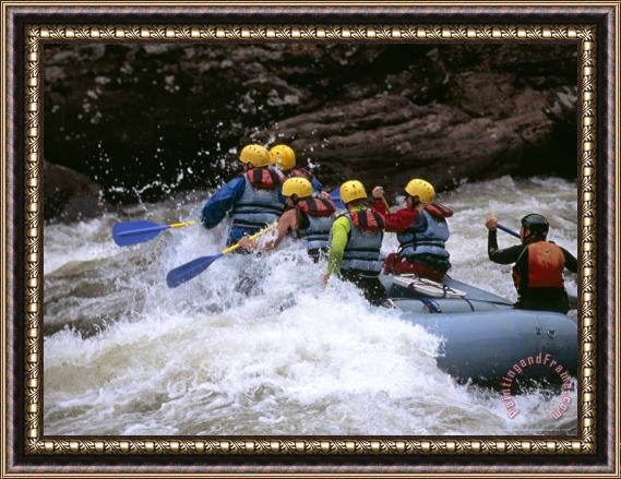 Raymond Gehman Rafters Riding The Rock Strewn Gauley River Through a Mountain Gorge Framed Painting