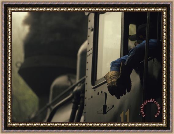 Raymond Gehman Railroad Engineer Looking Out of The Window From The Engine Car Framed Painting