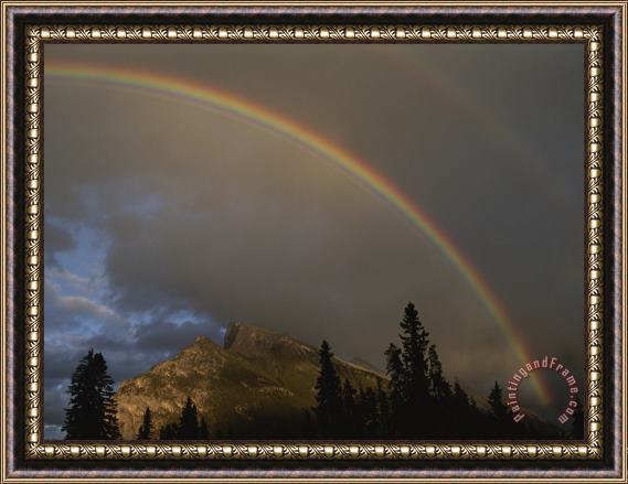 Raymond Gehman Rainbow Over Mt Rundle After an Early Evening Thunderstorm Framed Print
