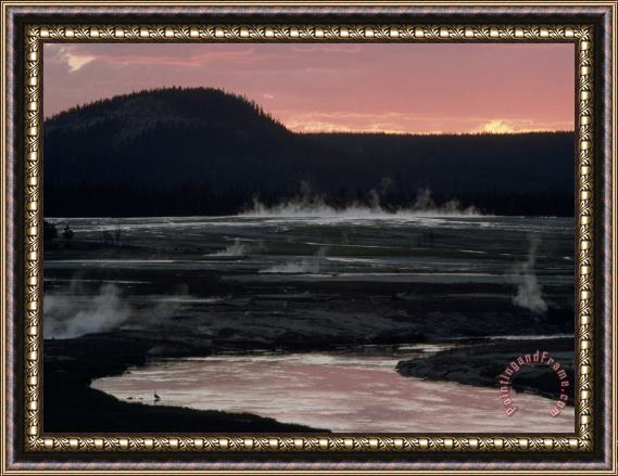 Raymond Gehman Reflections of a Dying Sun Stain The Firehole River And Steaming Hot Springs Framed Print